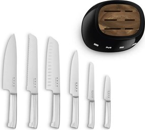 Комплект ножове със стойка SMEG KBSF02BL, 7 части, Слотове от акациево дърво, Немска неръждаема стомана, Черен