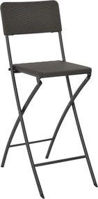 44558 vidaXL Сгъваеми бар столове, 2 бр, HDPE и стомана, кафяви, ратанов вид