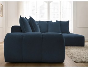 Тъмносин шенилов сгъваем/с място за съхранение ъглов диван (десен ъгъл/L форма) Everest – Bobochic Paris