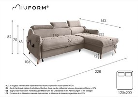 Светлосив ъглов разтегателен диван, десен ъгъл Sweet Harmony - Miuform