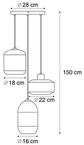 Модерен висящ лампион черен с кехлибарено стъкло 3 светлини - Sheena