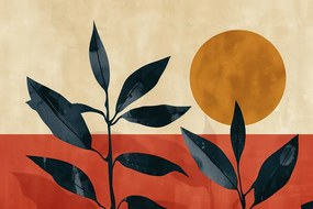 Картина на платно – Japandi тъмни листа