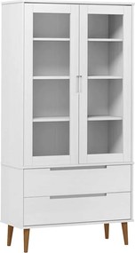 350544 vidaXL Шкаф витрина MOLDE, бял, 90x35x175 см, бор масив