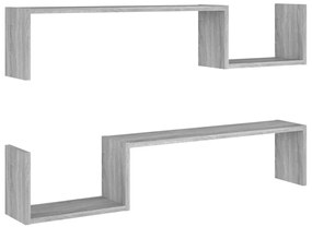 815934 vidaXL Стенни рафтове 2 бр сив сонома 100x15x20 см инженерно дърво