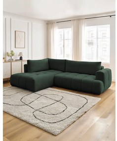 Зелен сгъваем/с място за съхранение ъглов диван (ляв ъгъл/L форма) Fuji – Bobochic Paris