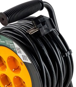 Удължител с макара Muhler 1006184, 3200W, 4 гнезда, 15 м, H05VV-F, IP20, Детска защита, Черен