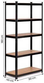Черен стелаж с 5 рафта 90 x 180 x 40 сm