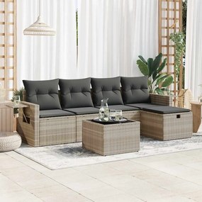 3325478 vidaXL Градински комплект с възглавници, 6 части, светлосив полиратан