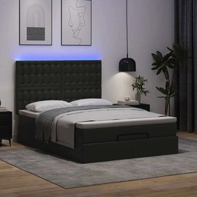 3313850 vidaXL Османска легло с матрак&LED, черно, 140x190 см, изкуствена кожа