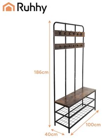 Свободностояща закачалка за дрехи с куки и рафтове - 100 x 40 x 186 cm