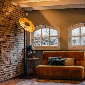 Индустриална подова лампа черна със златен интериор 60 см - Magnax