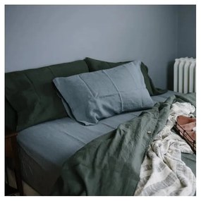 Син/сив еластичен ленен чаршаф 160x200 cm Blue Fog – Linen Tales