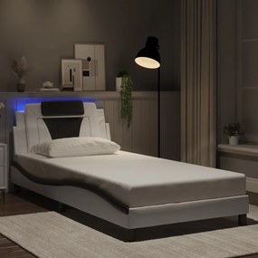 3214007 vidaXL Рамка за легло Viana с LED без матрак бяло и черно 100x200см
