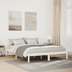 852407 vidaXL Рамка за легло без матрак, бял, 140x210 см, борово дърво масив