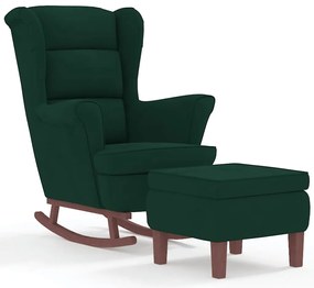 3121232 vidaXL Люлеещ се стол с облегалка, тъмнозелен кадифе масивна дървесина