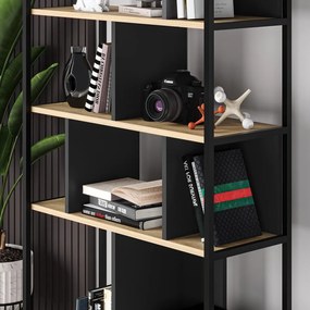 Етажерка за книги в дъбов декор в черно и натурално 88x175 cm Alabama - Marckeric