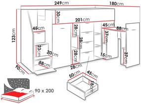 Многофункционално легло Konkret III-Gkri-Fusiko-Left