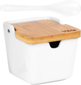 Керамична захарница с  бамбуков капак и лъжичка 250 ml