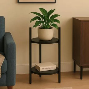 Стойка за цветя Loft - 2-етажна етажерка с кръгли черни рафтове