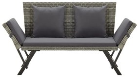 317183 vidaXL Градинска пейка с възглавници, сива, 176 см, полиратан