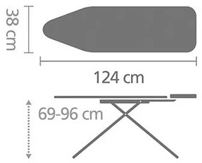 Маса за гладене Brabantia B 90300125, 124x38 см, 7 позиции за регулиране, Голяма поставка за ютия, Бял