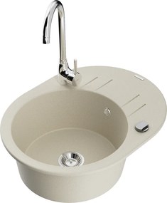 Mexen Kevin гранитна мивка с 1 корито с отцедник и кухненска батерия Telma, бежов - 6517-69-670200-00