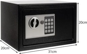 Сейф Malatec 22627, Капацитет 10л, Метален сейф за пари, Електронно заключване, Ключ, стенен или подов монтаж, 30x19,5x17см, черен