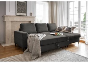 Тъмносив разтегателен ъглов диван от рипсено кадифе (десен ъгъл) Lofty Lilly – Miuform