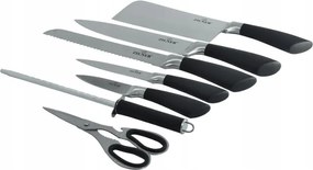 Комплект ножове с поставка ZILNER ZL 5127, 8 части, Точило, Ножици, Неръждаема стомана, Черен