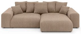 Бежов разтегателен ъглов диван с място за съхранение от рипсено кадифе (променлив) Luma – Ropez