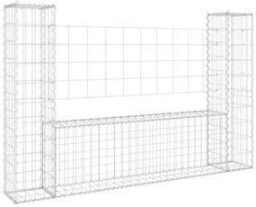 U-образна габионна кошница с 2 стълба, желязо, 140x20x100 см