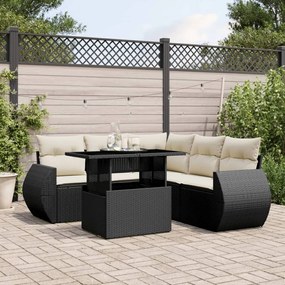 3268526 vidaXL Градински диван с възглавници, 6 части, черен, полиратан