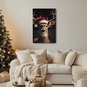 Картина на платно – Сладък елен с коледна шапка
