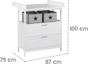 Бял детски скрин с маса за преповиване 75x100x87 cm Hamburg – Roba