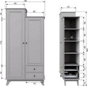 Светлосив детски гардероб от борова дървесина 98x190 cm Lily - WOOOD