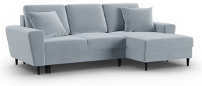 Светлосин кадифен разтегателен ъглов диван с място за съхранение (десен ъгъл) Kyoto – Cosmopolitan Design