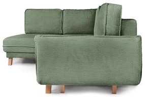 Светлозелен сгъваем ъглов диван от рипсено кадифе (ляв ъгъл) Tori – Bonami Selection