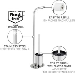 Поставка за тоалетна хартия стойка с четка от неръждаема стомана в блестящо сребрист цвят Levante – Wenko