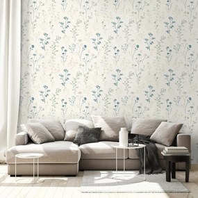 Самозалепващ фототапет – Нежни сини цветчета на бежово