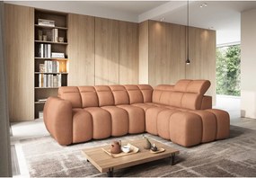 Сгъваем с място за съхранение ъглов диван от букле в цвят сьомга (десен ъгъл L форма) Falconn – ELTAP