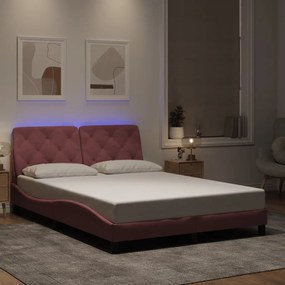 3213848 vidaXL Рамка за легло с LED осветление без матрак, розова, 120x200 см, кадифе