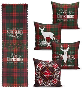Комплект от 4 коледни калъфки за възглавници и покривка за маса Tartan Christmas - Minimalist Cushion Covers