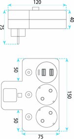 Разклонител 2 Контакта + 2x USB-A + USB-C JNH017 White