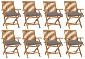 3072793 vidaXL Сгъваеми градински столове с възглавници 8 бр тик масив