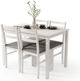 Комплект ТОРИНО маса + 4 стола Бяло/Светло сиво (тъкан Савана 21) - ДЪРВЕН КОМПЛЕКТ ЗА КУХНЯ/ТРАПЕЗАРИЯ
