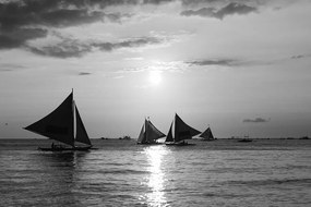 Фототапет – Залез на море в черно-бяло