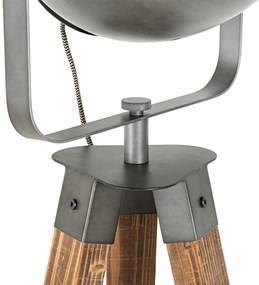 Индустриална подова лампа триножник стомана с дърво наклонена - Emado