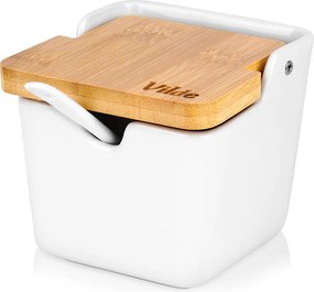 Керамична захарница с  бамбуков капак и лъжичка 250 ml