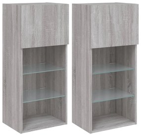 837054 vidaXL ТВ шкафове с LED осветление, 2 бр, сив сонома, 40,5x30x90 см