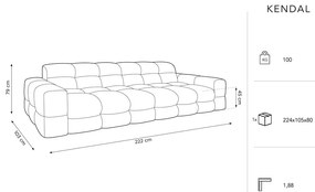 Светлосив кадифен диван 222 cm Kendal - Micadoni Home